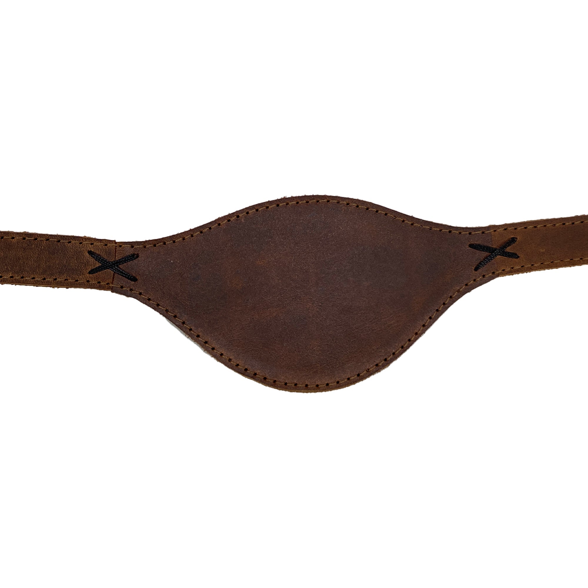 Detailed view of Hide & Play's Pirate Eye Patch, featuring quality full grain leather, ideal for any cosplay, Halloween, or performance scenario. Each artisan design from StockyardX is hand cut and hand sewn in La Antigua Guatemala, emphasizing unique craftsmanship.