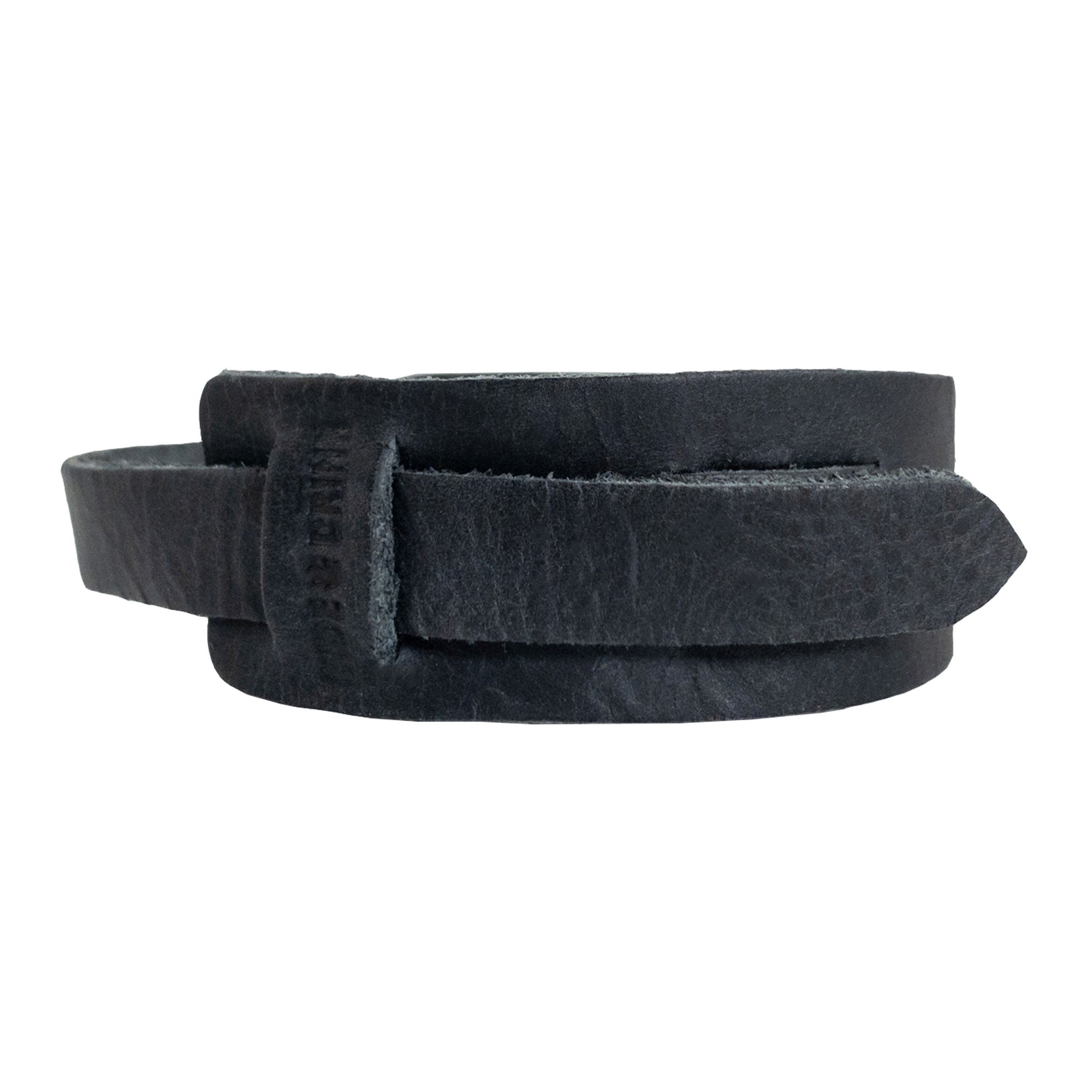 Back view of the black Hide & Drink Minimalist Wristband, emphasizing the structure and full grain leather texture. This stylish cuff features an adjustable strap and a hand sewn finish, representing artisan craftsmanship from StockyardX and small batch production in La Antigua Guatemala.