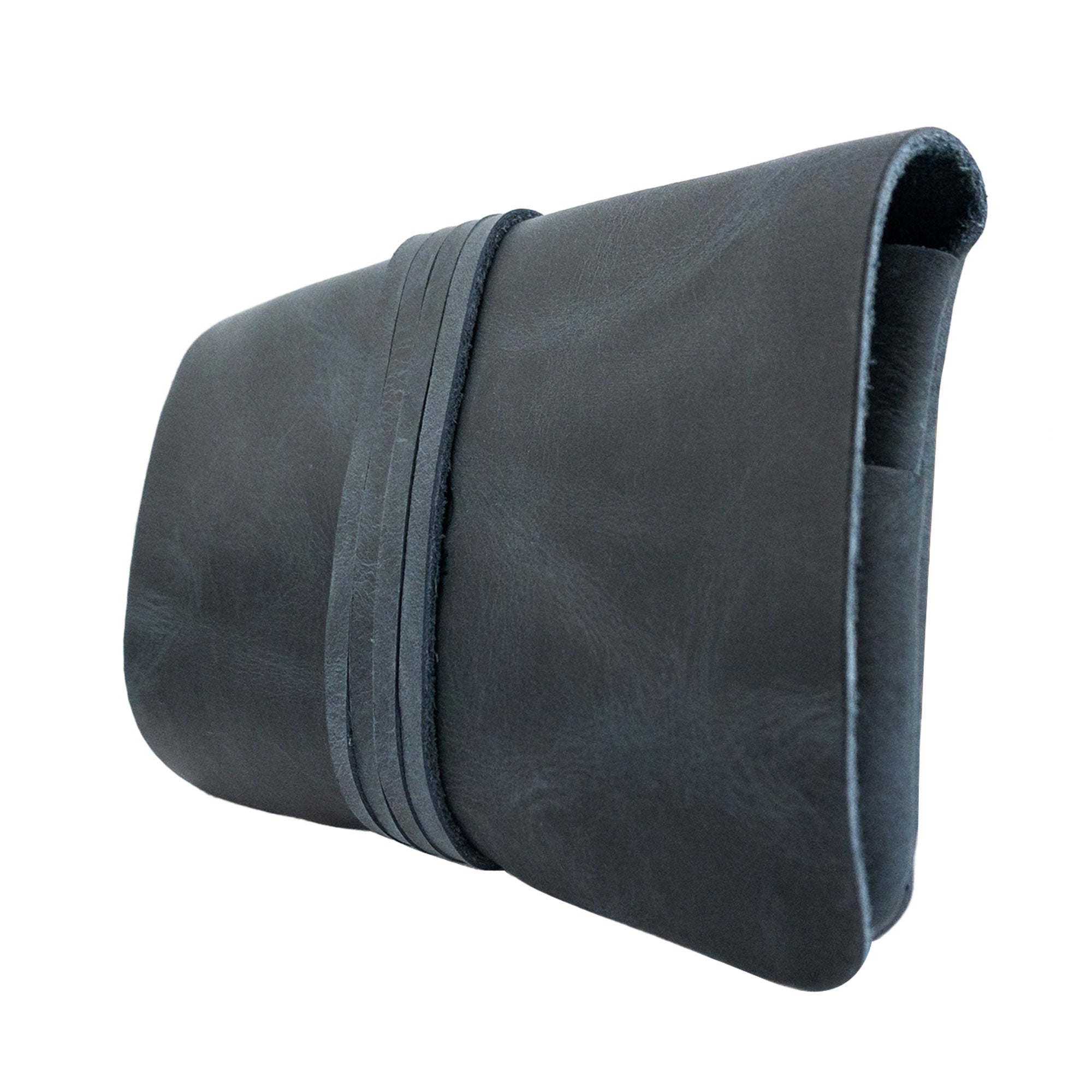 Side profile of Hide & Drink's King Size Tobacco Pouch, highlighting its textured full grain leather, a perfect companion for tobacco enthusiasts and field note lovers, handcrafted in La Antigua Guatemala.