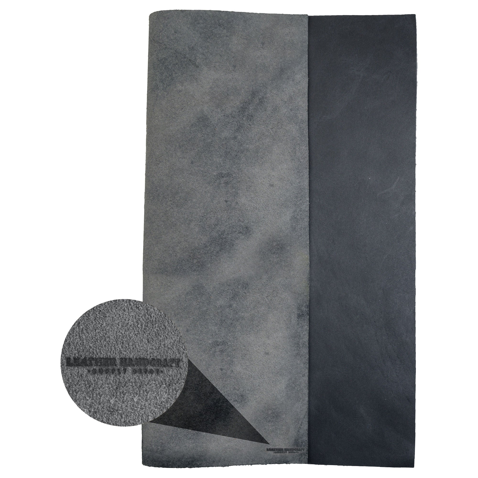 An elegant black and gray Leather Rectangle 8 x 11 in. from Thick Full Grain Leather (2.6 to 2.8mm) by Leather Handcraft Supply Depot showcasing quality craftsmanship. This Full Grain Leather Rectangle (8 X 11 in.) from Thick Full Grain Leather (2.6 to 2.8mm) is great for hobby workshops, hand sewn products, and artisan projects, crafted in La Antigua Guatemala & Oaxaca Mexico.