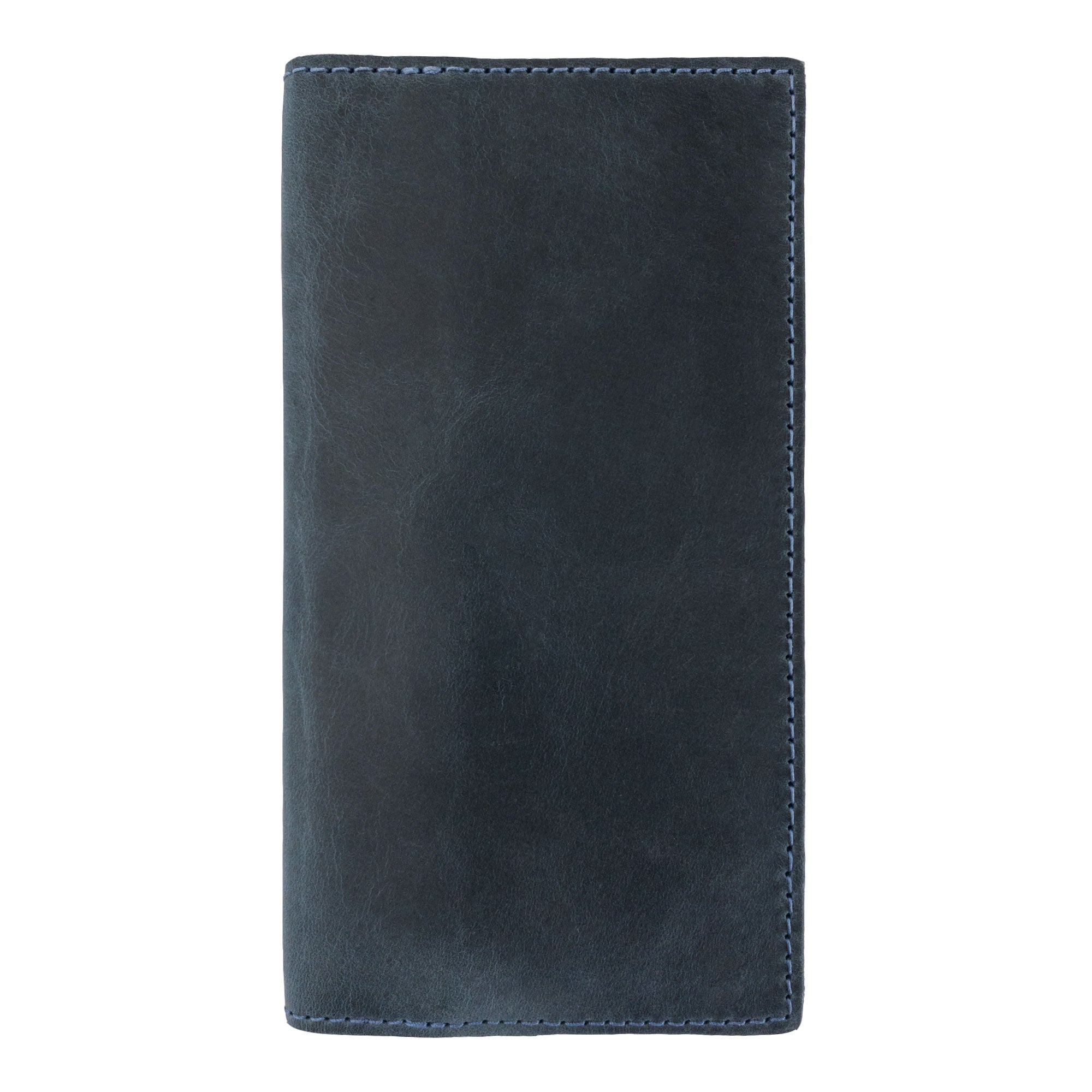 Front view of the brown Checkbook Leather Cover by Hide & Drink, serving as a minimalist organizer for standard checkbooks. Made from full grain leather through artisan craftsmanship, this handmade piece is created in La Antigua Guatemala and Oaxaca Mexico, showcasing small batch production.