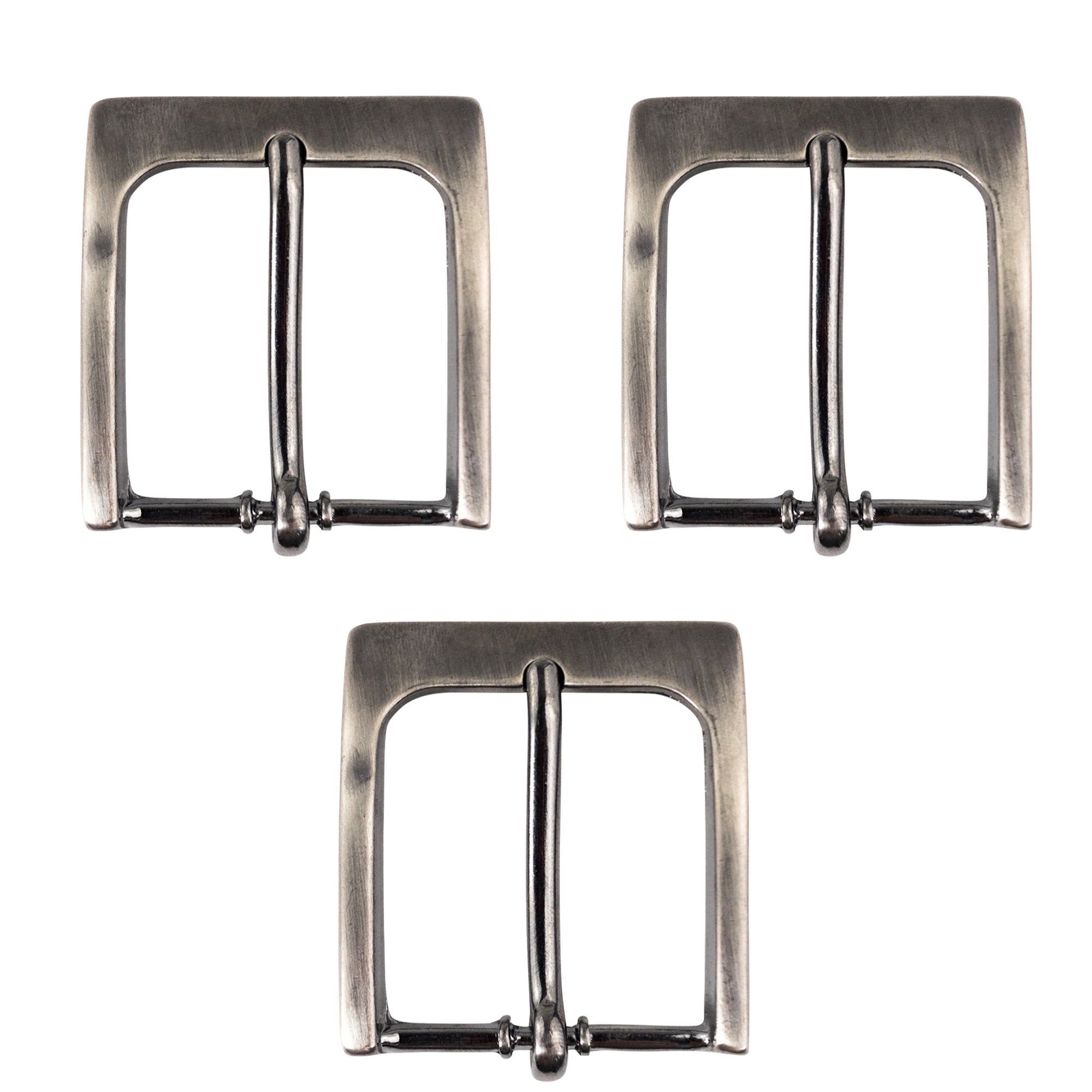 Three 1.5 Inch Single Prong Buckle Replacements displayed from Leather Handcraft Supply Depot. Ideal for adding a touch of vintage style to your accessories, these buckles are part of Hide & Drink’s collection, perfect for transforming belts and collars with their clean, rustic appeal.