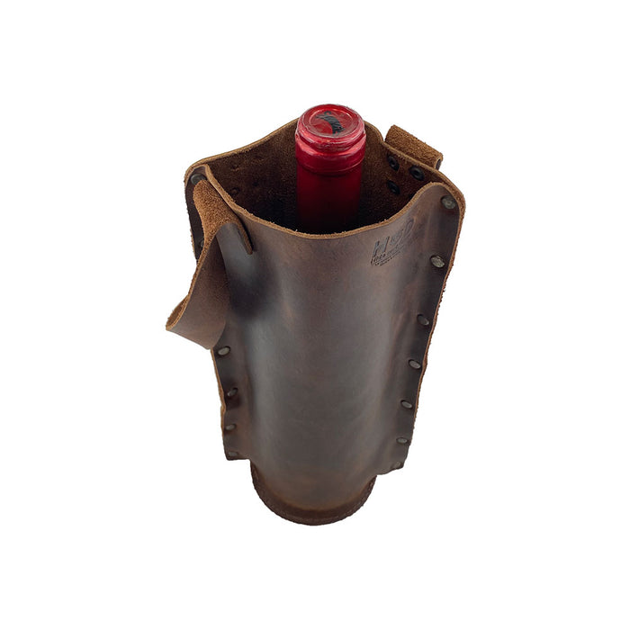 Rustic Wine Carrier For Standard 750ml Bordeaux Bottle - Stockyard X 'The Leather Store'