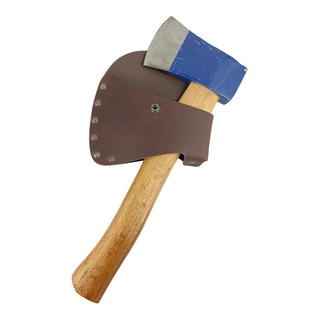 Axe Head Sheath by Valhalla Gear, expertly fitted on an axe for optimal protection and style during outdoor adventures. Axe Head Sheath - Protector Case Cover, Hatchet Blade Safety Sleeve, Camping Accessory, Lumberjack Outdoors Work Essentials, Full Grain Leather, StockyardX, Small Batch Production, Hand Cut, Hand Sewn, Fire Branded, Artisan, Handmade in La Antigua Guatemala & Oaxaca Mexico.