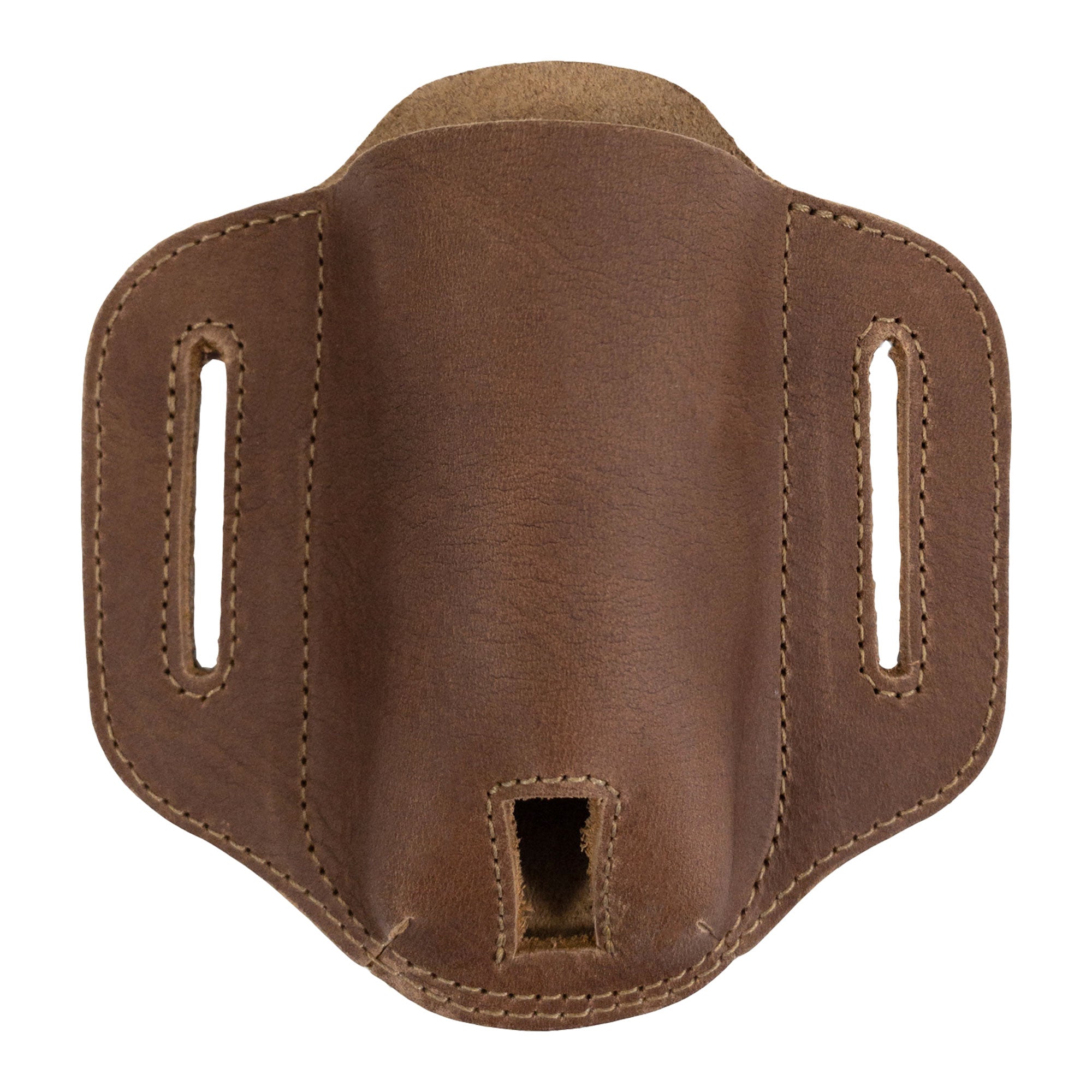 Brown Multitool Belt Sheath by Hide & Drink displayed front-facing. This tool holder for waist is crafted from durable full grain leather, designed for practicality and made by artisans in La Antigua Guatemala & Oaxaca Mexico.