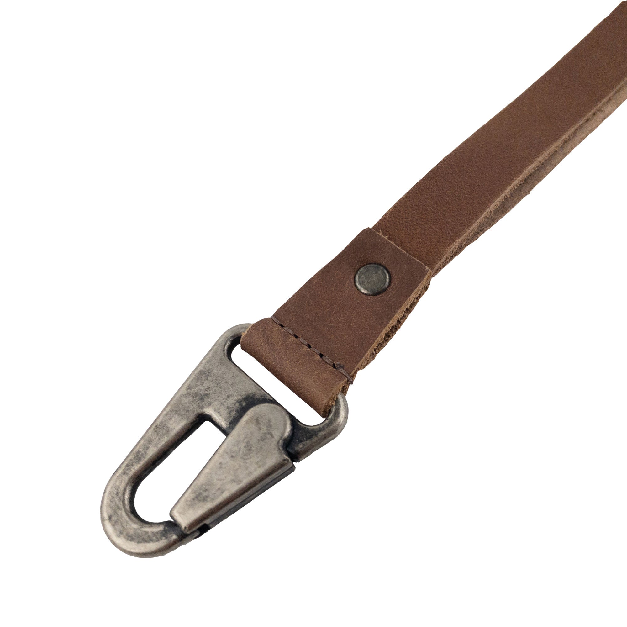 Lanyard Keychain from Hide & Drink, featuring a convenient hook and crafted from brown full grain leather. Perfect for ID holders, this artisan piece is handmade in La Antigua Guatemala & Oaxaca Mexico.