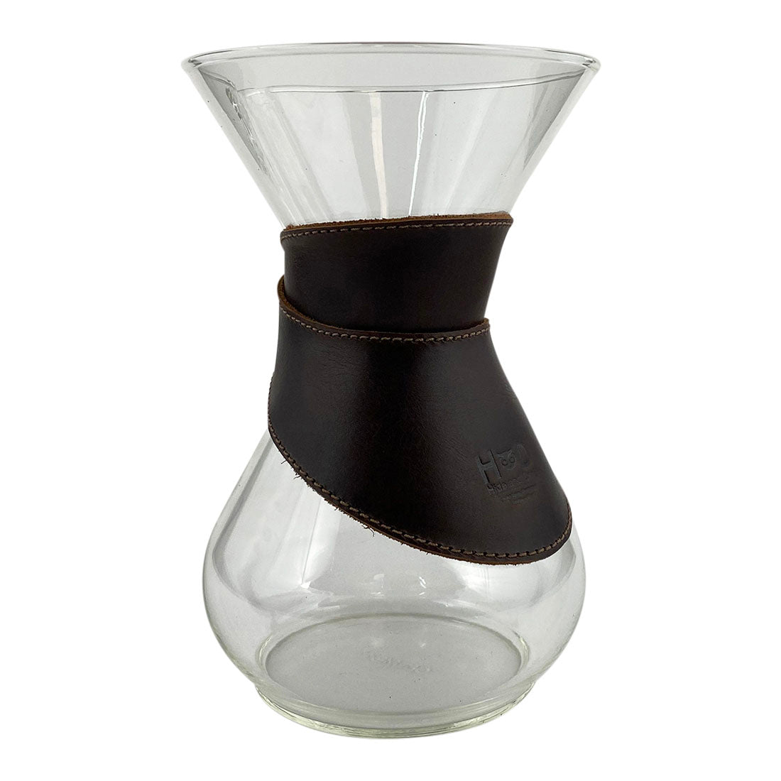 Hide & Drink Chemex Collar showcasing a durable Full Grain Leather design, perfect as a pour over collar compatible with Chemex 6-Cup Glass. Artisan-crafted in La Antigua Guatemala & Oaxaca Mexico, with stockyardX small batch production.