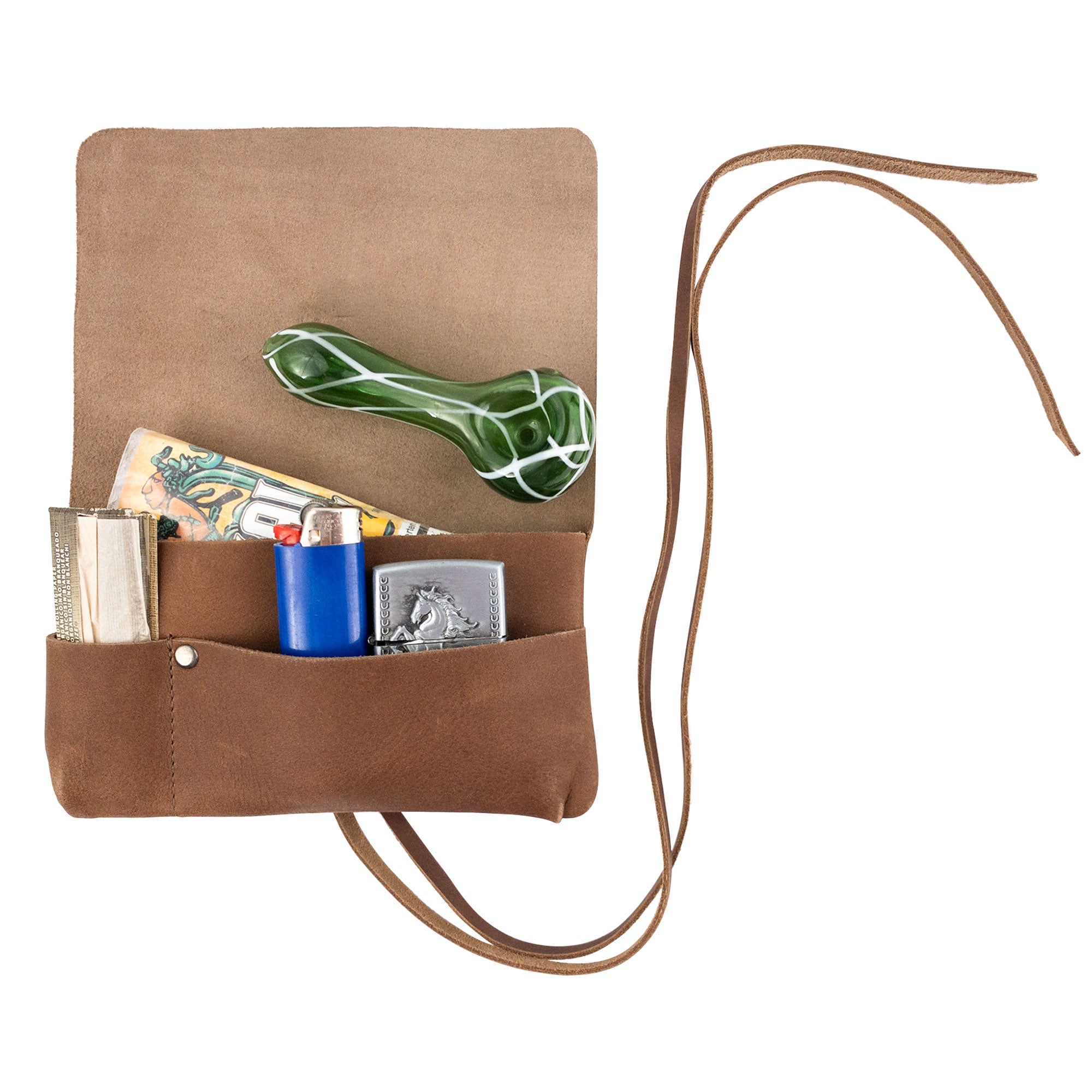 Back view of Hide & Drink's King Size Tobacco Pouch, emphasizing its high-quality craftsmanship and materials; a perfect blend of function and style for any tobacco enthusiast.