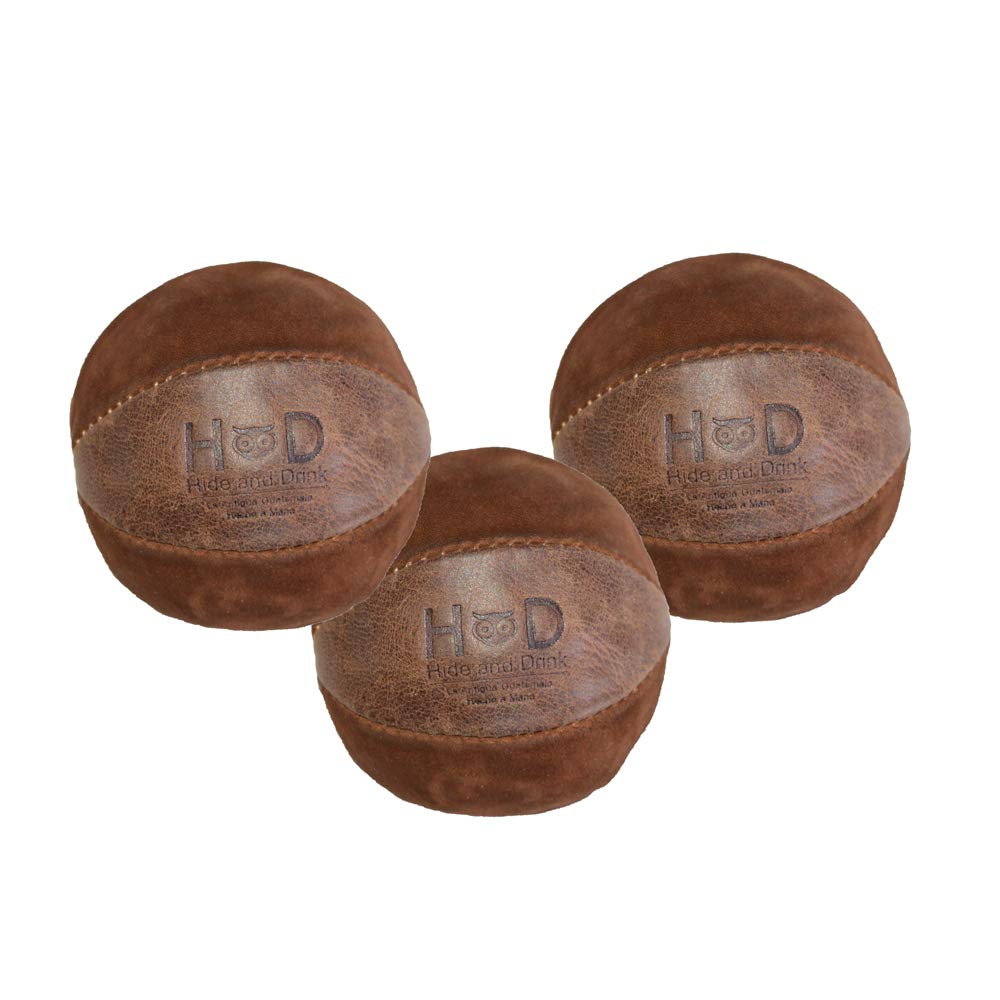 Hide & Drink Leather Juggling Balls (3-Pack) featuring Full Grain Leather craftsmanship. Full Grain Leather Juggling Balls Set of 3, designed with Small Batch Production methods, Hand Cut, Hand Sewn, and Fire Branded by Artisan makers. Handmade in La Antigua Guatemala & Oaxaca Mexico.