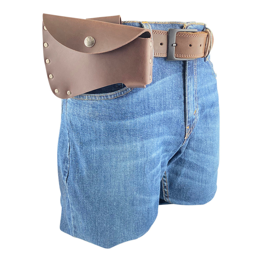 Detailed view of the Axe Head Sheath by Valhalla Gear, highlighting its elegant design and sturdy leather finish, ideal for safely carrying hatchets. Axe Head Sheath - Protector Case Cover, Hatchet Blade Safety Sleeve, Camping Accessory, Lumberjack Outdoors Work Essentials, Full Grain Leather, StockyardX, Small Batch Production, Hand Cut, Hand Sewn, Fire Branded, Artisan, Handmade in La Antigua Guatemala & Oaxaca Mexico.