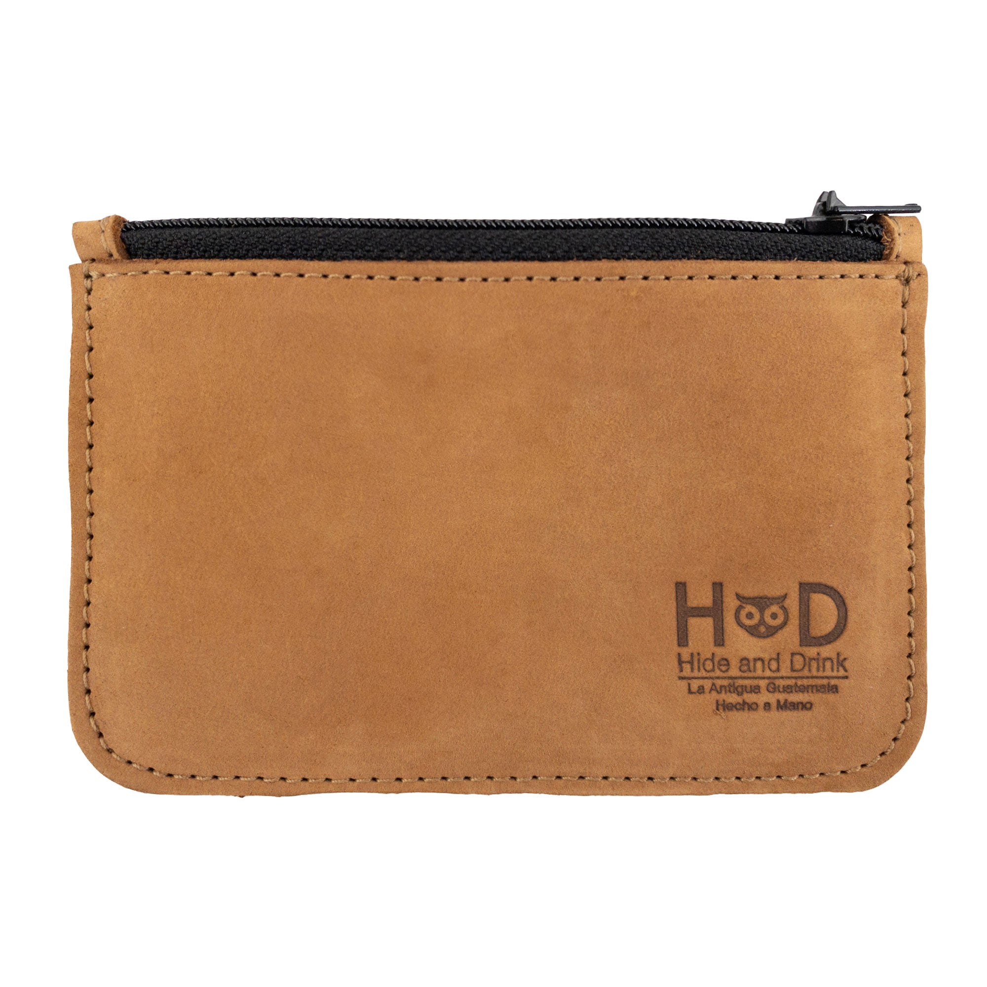 Hide & Drink zippered wallet showcasing a minimalist design, perfect for organizing cards, folded bills storage, and coins. This artisan-made wallet is crafted from full grain leather, ideal for travel accessories, small batch production, and adds a stylish touch to your everyday essentials.