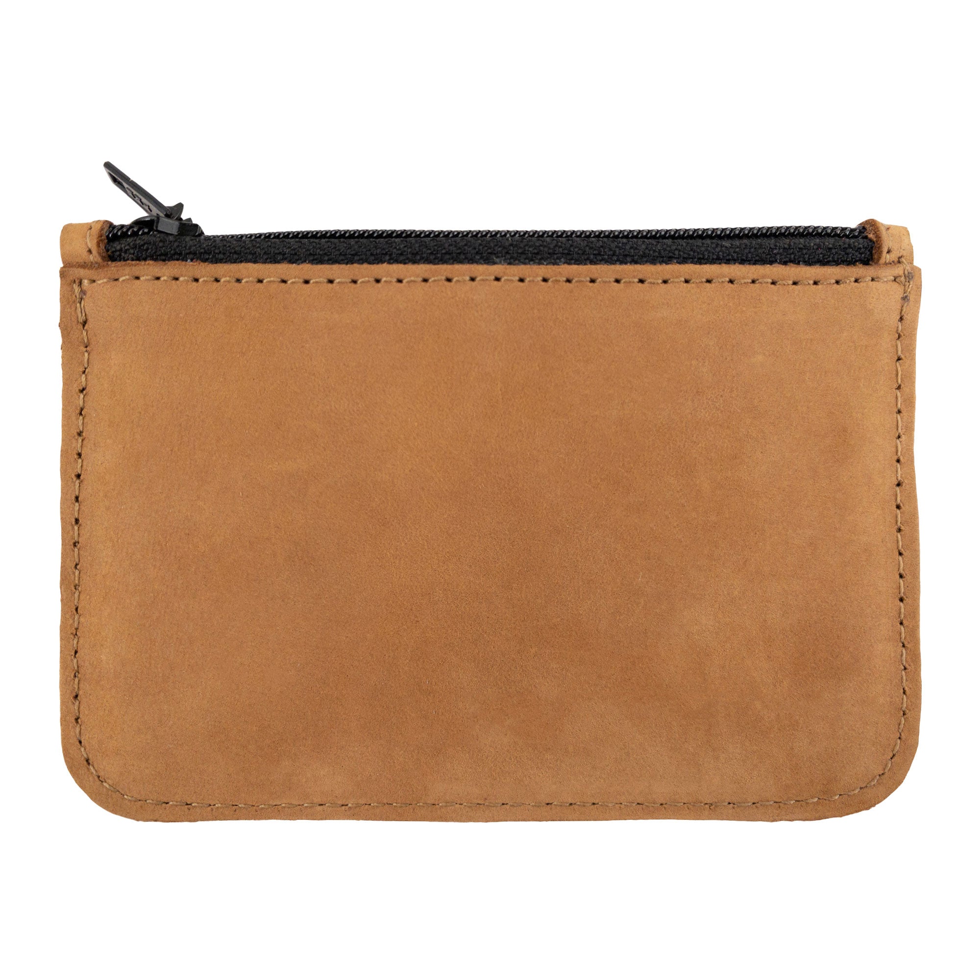 Back view of Hide & Drink zippered wallet, emphasizing its sleek and functional design with full grain leather. This card case is perfect for keeping your cash and coins secure, reflecting the artisan craftsmanship from La Antigua Guatemala and Oaxaca Mexico.