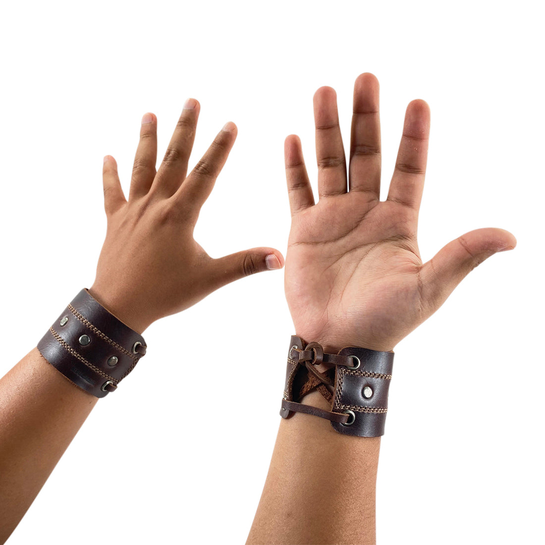 A close-up of the Men's Wristband by Hide & Drink, which emphasizes the high-quality leather and expert stitching details. This fashionable accessory is perfect for those who appreciate handmade craftsmanship. Men's Wristband Handmade, Full Grain Leather, StockyardX, Small Batch Production, Hand Cut, Hand Sewn, Fire Branded, Artisan, Handmade in La Antigua Guatemala & Oaxaca Mexico.