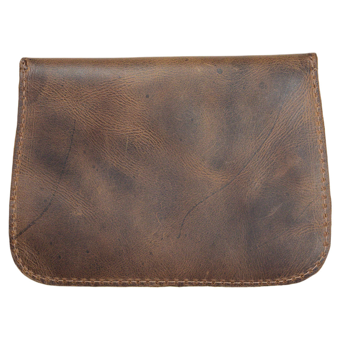 Back view of Hide & Drink's Flower Card Wallet showcasing its sleek design. Made from rich Full Grain Leather, this Noche Buena Wallet is a classic Vintage Pouch, perfect for organizing cash and coins. Each wallet is hand cut and sewn, demonstrating the commitment to artisan craftsmanship, and is ideal for those seeking unique travel accessories, handmade in La Antigua Guatemala & Oaxaca Mexico.