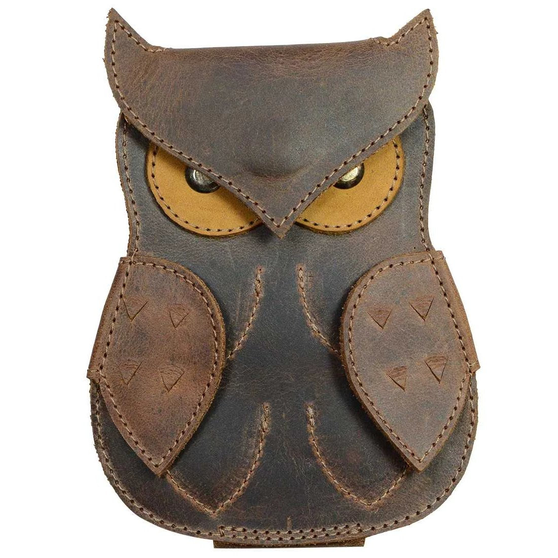 Owl Guitar Pick Case by Hide & Drink featuring a charming owl design, perfect for storing guitar picks. This artisan piece is crafted from full grain leather, showcasing the quality of small batch production. Ideal as a gift for musicians, it emphasizes the uniqueness of handmade craftsmanship from La Antigua Guatemala & Oaxaca Mexico.