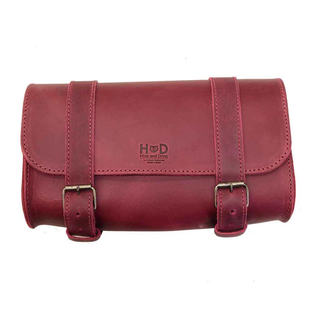 Hide & Drink Leather Motorcycle Tool Bag showcasing its sturdy build in Full Grain Leather, perfect for those seeking a dependable Biker Bag for Tools and Essentials. This versatile Handlebar Bag with Adjustable Straps functions effectively as a Tool Organizer, handcrafted with care in La Antigua Guatemala & Oaxaca Mexico.