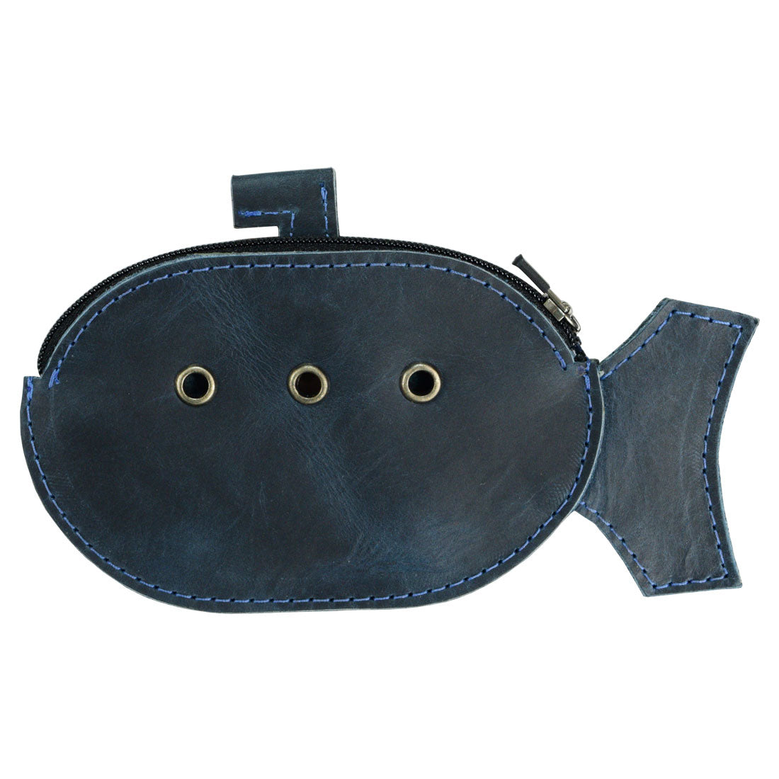 Hide & Drink's Submarine Pouch crafted in full grain leather, showcasing a unique cartoon submarine design, perfect as a coin pouch, change holder, or wallet cash organizer. This handmade accessory features hand cut and hand sewn details from artisan production in La Antigua Guatemala & Oaxaca Mexico.