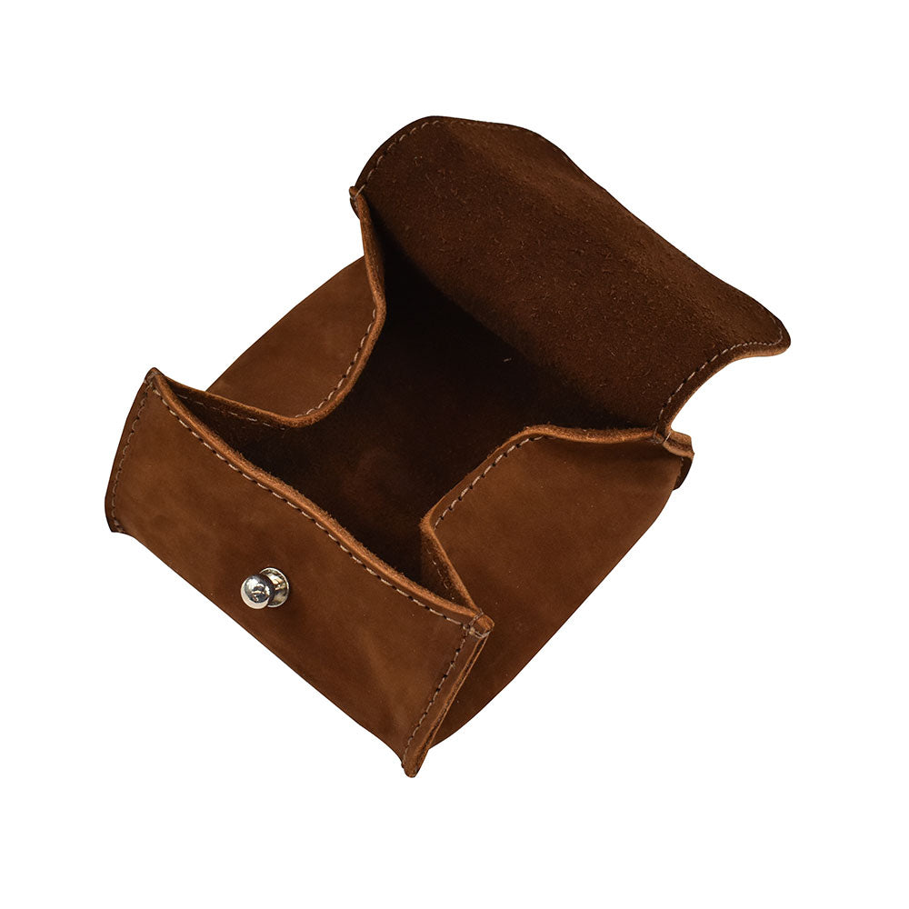 Open hide & Drink Jewelry Pouch showcasing its smooth surface and practicality in storing jewelry such as rings. This versatile pouch is a perfect gift for grooms and bridesmaids, reflecting small batch production and artisan skills in every piece.