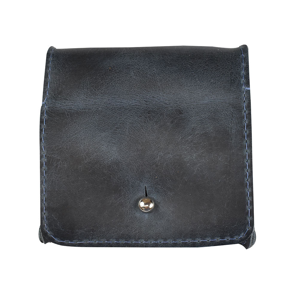 Closed view of a Hide & Drink Jewelry Pouch, crafted in full grain leather, offering a stylish option for keeping rings safe and organized. Perfect for wedding gifts.
