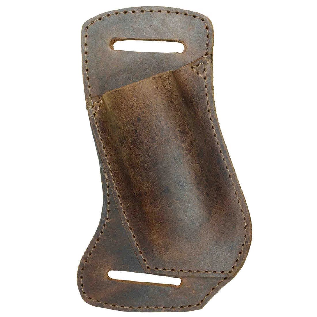 Detailed view of the inside of a Full Grain Leather Horizontal Knife Holster from Hide & Drink, designed with style and functionality. This Knife Case acts as a Waist Sleeve for Small Knives, ideal for outdoor enthusiasts needing a reliable Camping Accessory and Outdoor Protector for their Knife. Crafted Handmade in Small Batch Production, each piece is Hand Cut and Hand Sewn with attention to detail, Fire Branded by local artisans in La Antigua Guatemala & Oaxaca Mexico.
