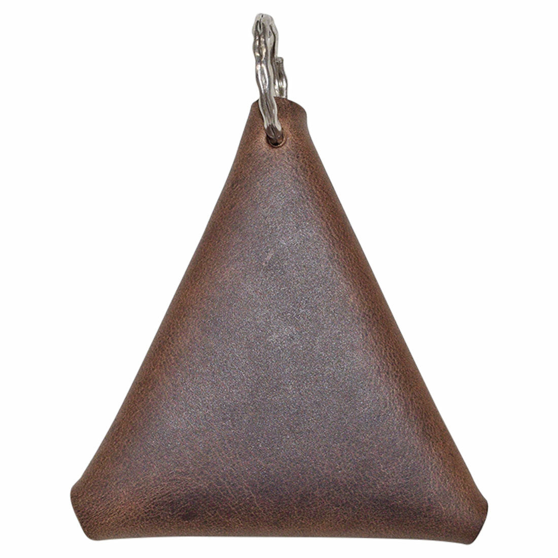 Back view of the Hide & Drink Triangular Coin Keychain, showcasing its sleek design in Full Grain Leather. This artisan keychain, produced through small batch methods, highlights the craftsmanship from La Antigua Guatemala & Oaxaca Mexico.
