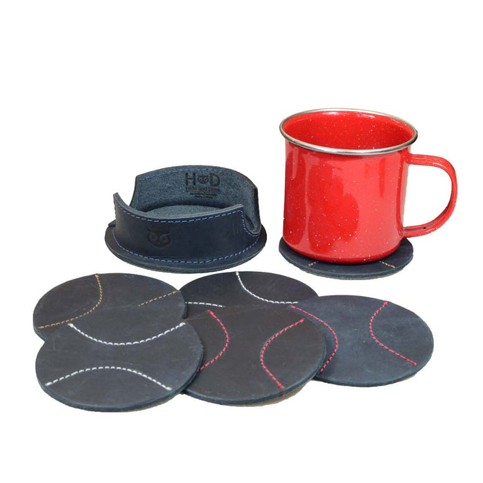 Thick Leather Baseball Coasters (6-Pack) - Stockyard X 'The Leather Store'