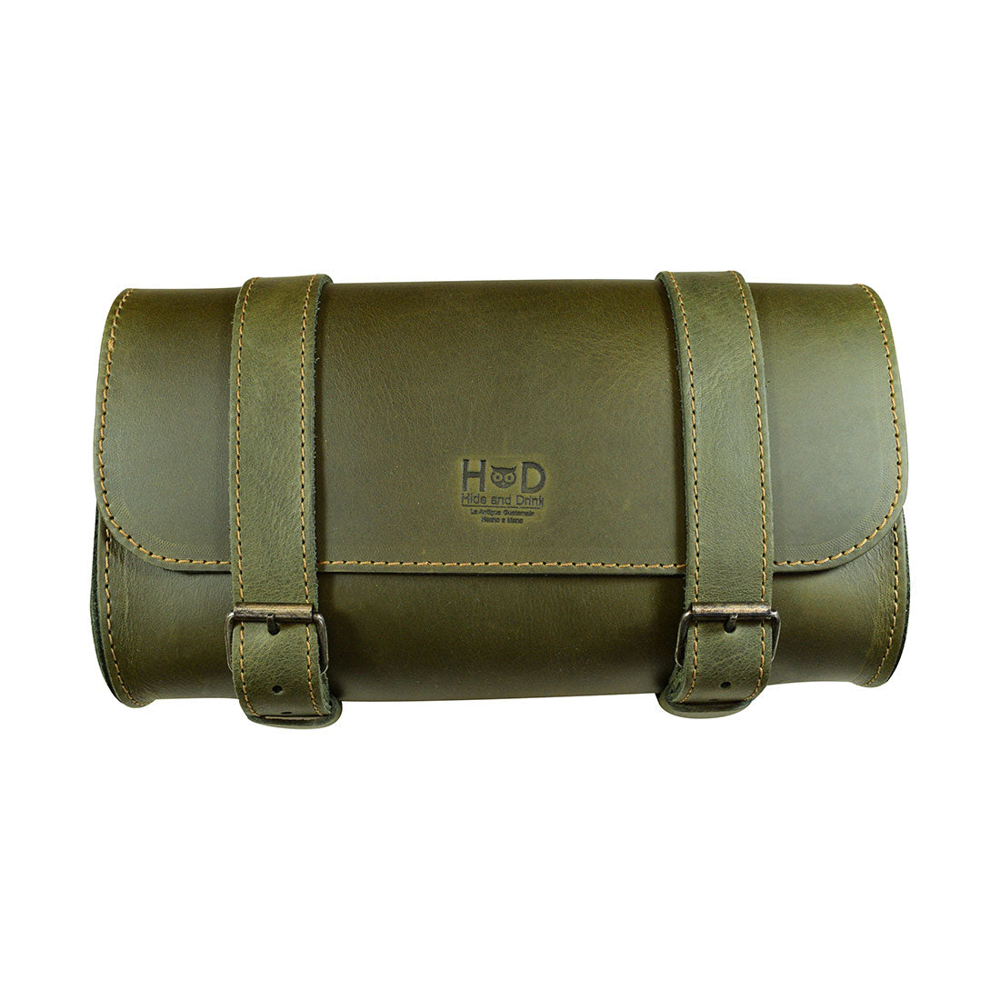 Hide & Drink Leather Motorcycle Tool Bag showcasing quality materials, made from Full Grain Leather, perfect for bikers looking for a functional Biker Bag for Tools and Essentials. This classic Handlebar Bag with Adjustable Straps acts as a reliable Tool Organizer, emphasizing handmade expertise from La Antigua Guatemala & Oaxaca Mexico.