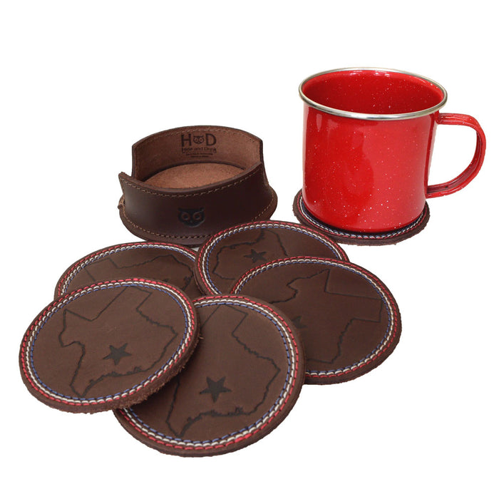 Texas State Coasters with Stitching (6-Pack) - Stockyard X 'The Leather Store'