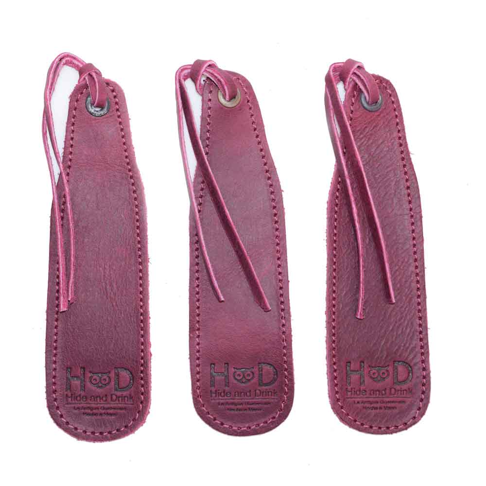 Hide & Drink Bookmark (3-Pack) showcasing quality full grain leather, ideal for all book enthusiasts. Handmade in small batches in La Antigua Guatemala, emphasizing artisan craftsmanship.