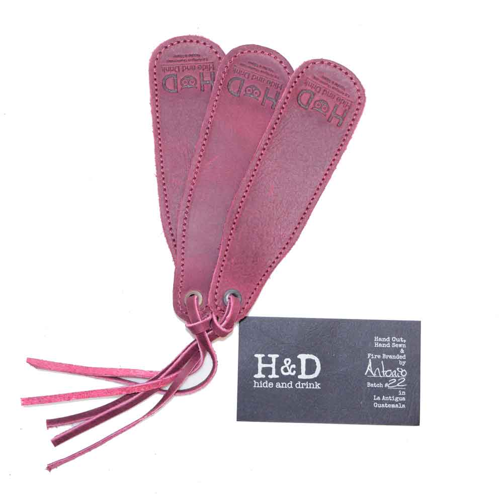 Hide & Drink Bookmark (3-Pack) featuring durable and elegant full grain leather, perfect for travel readers and page turners. Handmade in small batches in La Antigua Guatemala.