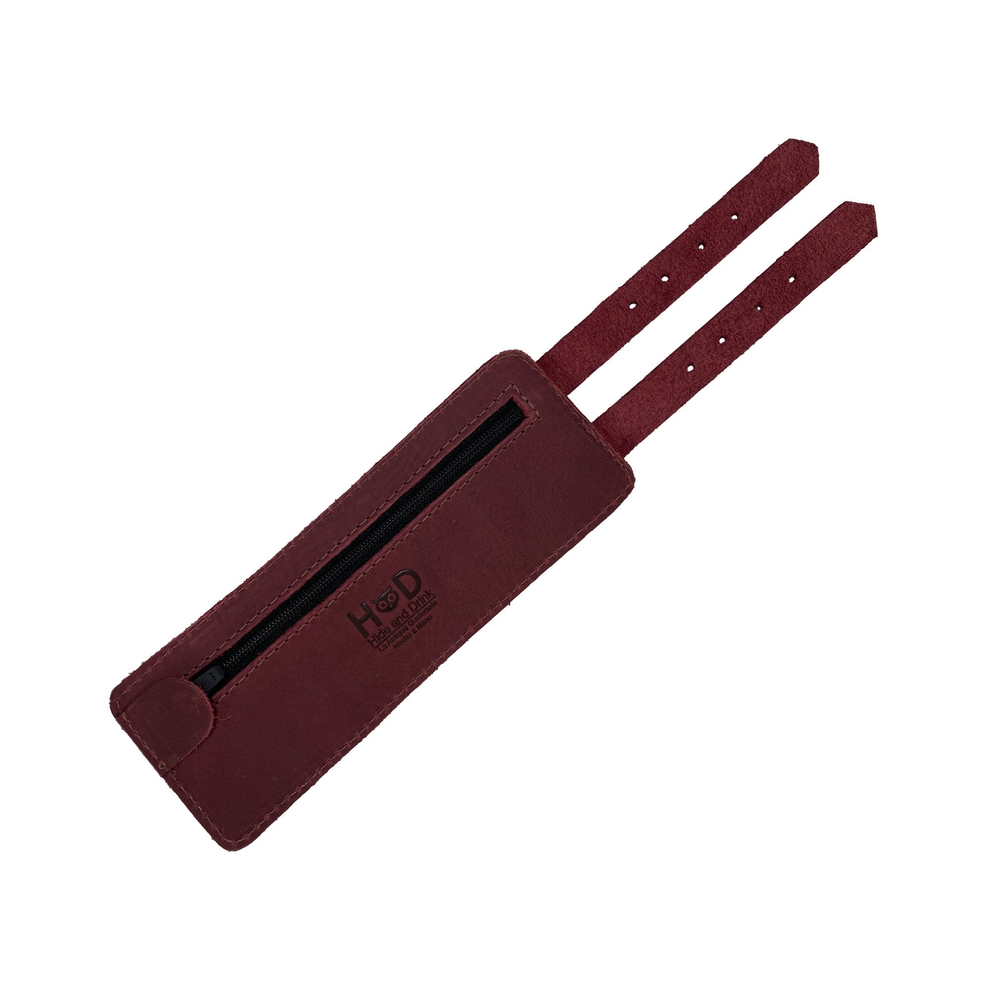 An impressive view of Hide & Drink's Wrist-Wallet-Cuff crafted from quality Full Grain Leather. This rustic leather bracelet includes a hidden pouch for bills and an inner zippered pouch, showcasing thoughtful design and craftsmanship. Each item is handmade in La Antigua Guatemala & Oaxaca Mexico, embodying the spirit of artisan production.