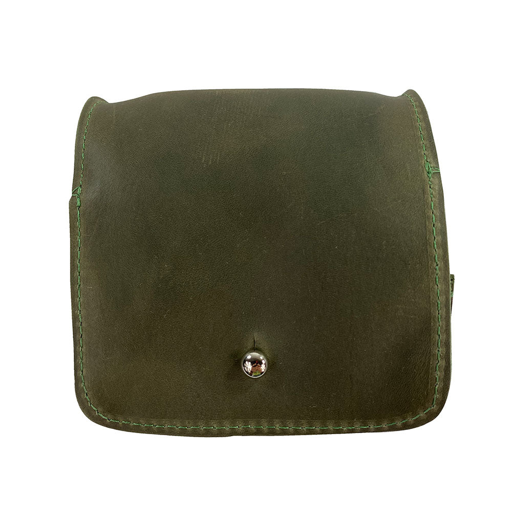 Exterior shot of a Hide & Drink Jewelry Pouch made from durable full grain leather, designed for stylish jewelry storage. A fantastic gift option for bridesmaids.