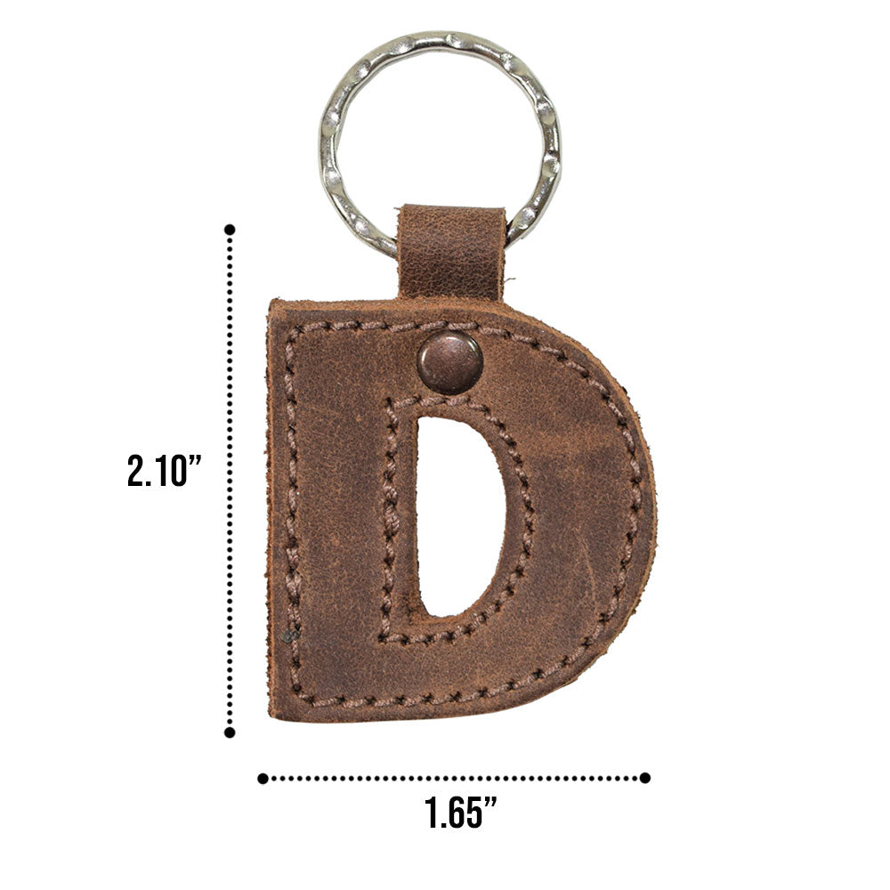Stylish 'E' thick leather Alphabet Letter Keychain by Hide & Drink, perfect for adding character to your key collection. Handcrafted with artisan quality in La Antigua Guatemala.