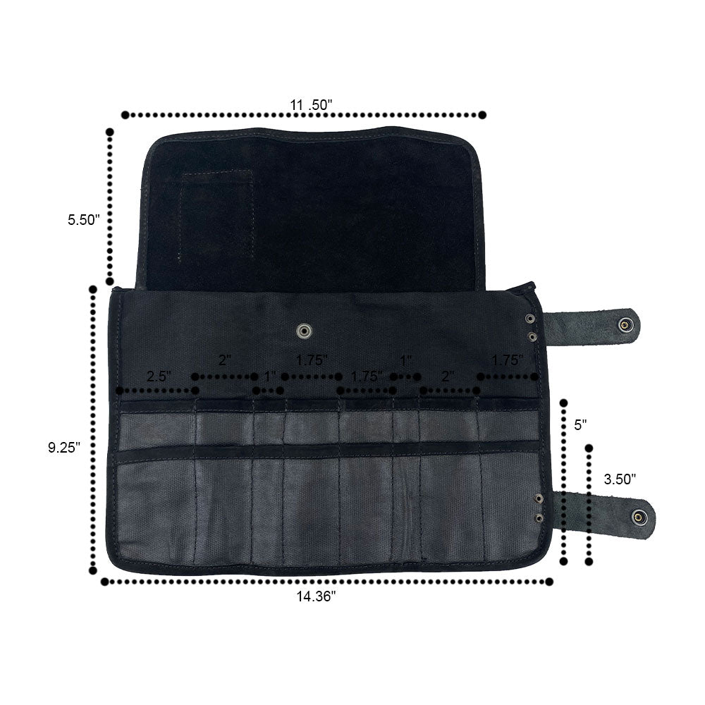 Hide & Drink's Barber Tool Roll features a Snap Tool Roll Up Bag with 14 Slots convenient for storing scissors & screwdrivers. Constructed from high-quality Full Grain Leather, this portable carry case highlights StockyardX's artisan craftsmanship, small batch production, hand cut, hand sewn, and fire branded in La Antigua Guatemala & Oaxaca Mexico.