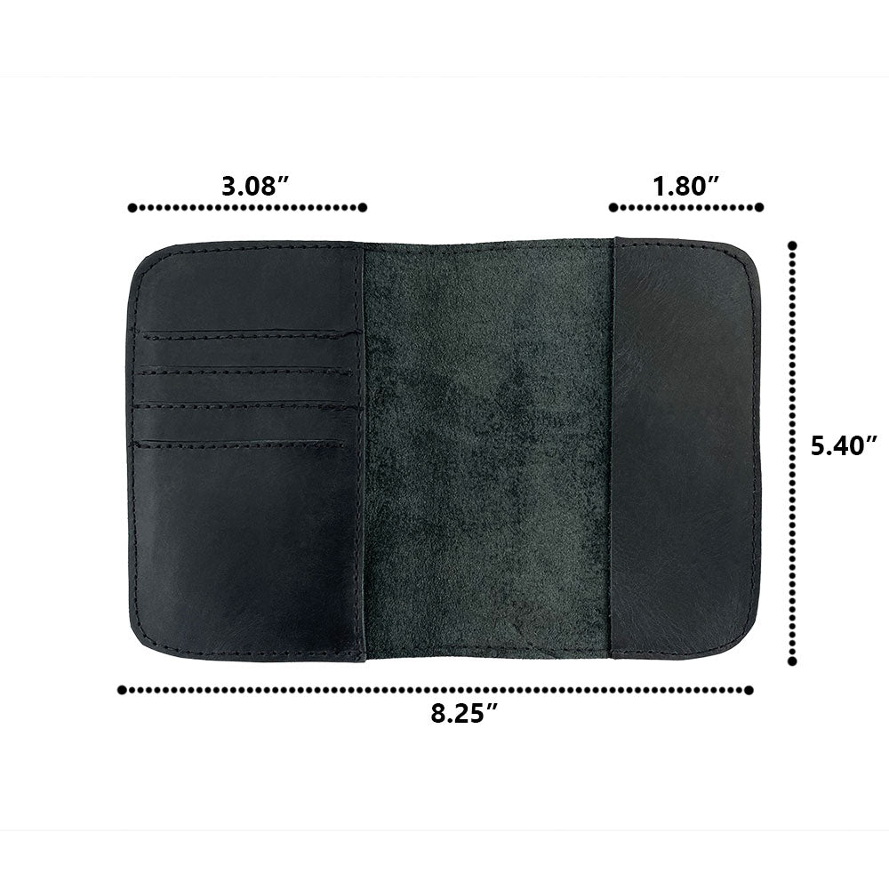 Detailed depiction of the Hide & Drink Travel Wallet showing its color variations. This handcrafted travel wallet serves as a bifold passport case, made from full grain leather in La Antigua Guatemala.