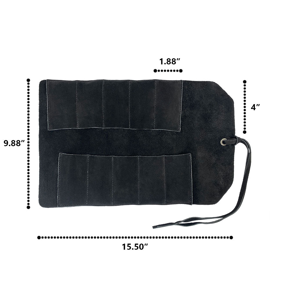 Hide & Drink Tool Roll introduces a premium small tool roll-up bag with 10 slots, made from quality full grain leather. Ideal for organizing woodworking tools, this portable carry-on pouch enhances workshop storage efficiency. Each item is meticulously handmade in La Antigua Guatemala & Oaxaca Mexico, celebrating artisan skill.