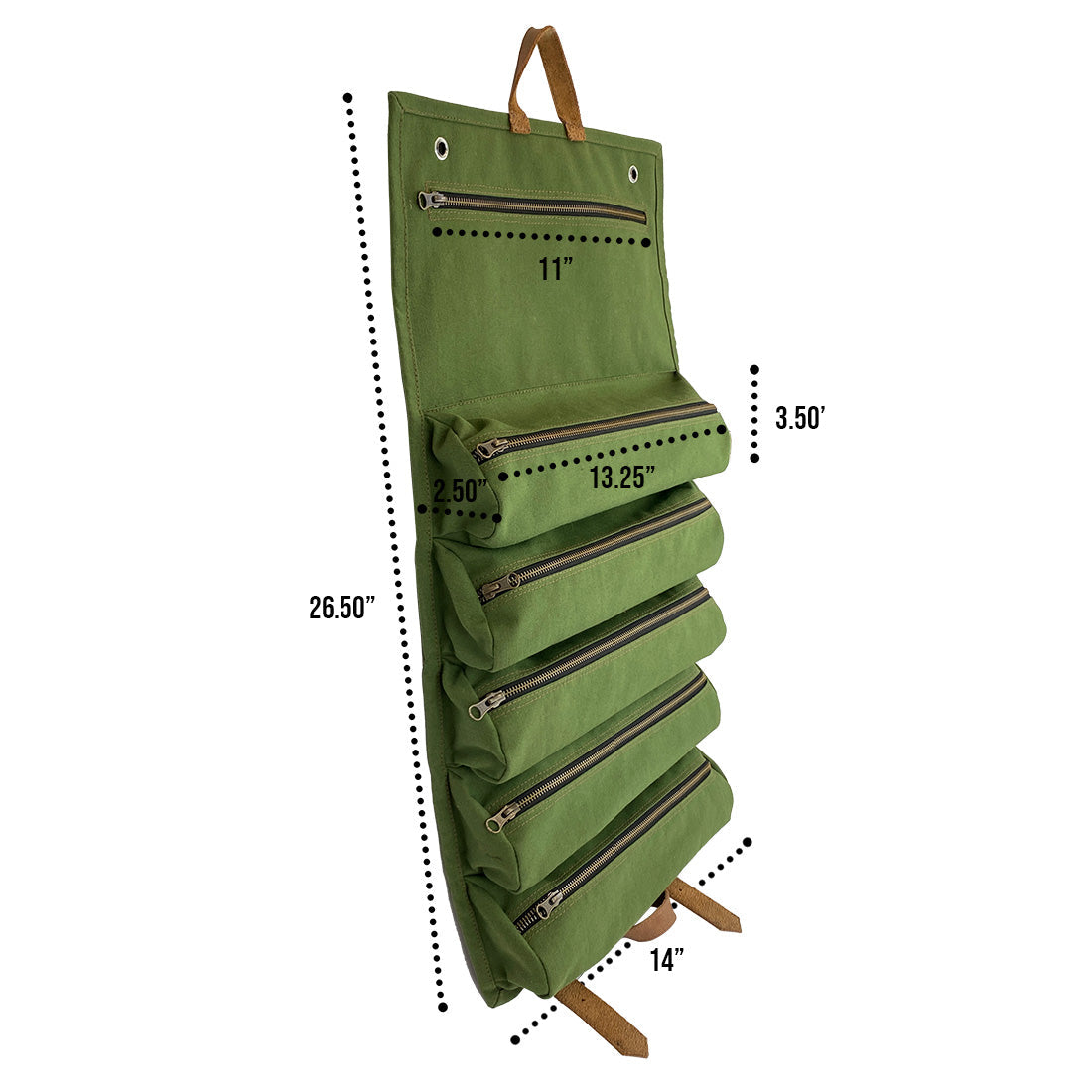 Rolled-up Super Tool Roll - Multi-purpose Roll Storage Bag & Wrench Pouch - Olive with a tag, emphasizing its artisan quality. This unique tool organizer from Heavy Duty Hide is perfect for gifting and practical use. Super Tool Roll - Multi-purpose Tool Storage Bag Handmade from Water Resistant Canvas and Full Grain Leather - Wrench Roll Pouch & Tool Organizer Bucket - Strong & Lightweight, Small Batch Production, Hand Cut, Hand Sewn, Fire Branded, Artisan, Handmade in La Antigua Guatemala & Oaxaca Mexico.