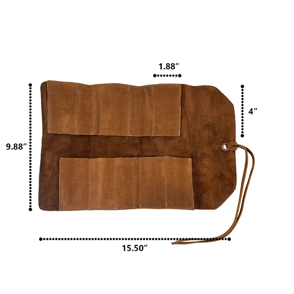 Hide & Drink Tool Roll offers a functional small tool roll-up bag with 10 slots, made from durable full grain leather. If you're looking for a portable carry-on pouch to organize your woodworking tools, this is your solution. Handmade with precision, it reflects skilled craftsmanship from La Antigua Guatemala & Oaxaca Mexico.