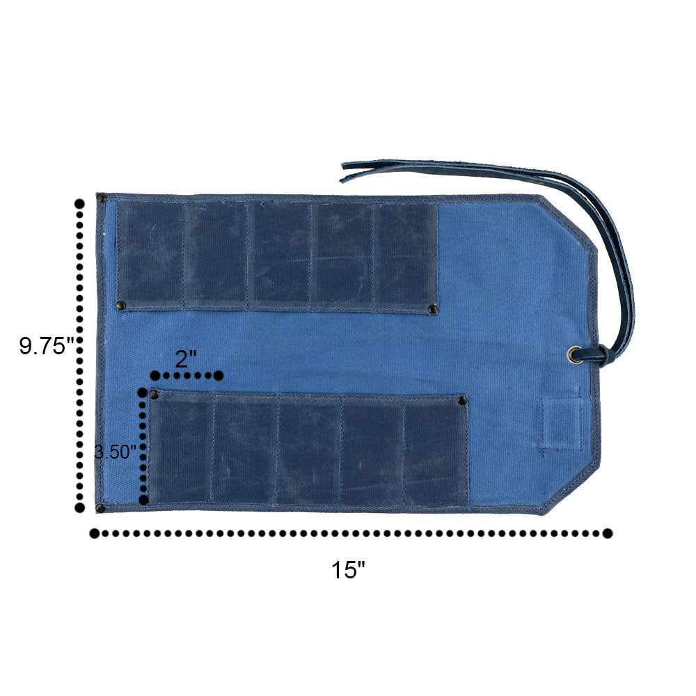 Hide & Drink Tool Roll showcases a dedicated small tool roll-up bag with 10 slots, consisting of durable full grain leather. This portable carry-on pouch is perfect for woodworking tools organization, enhancing your workshop storage capability. Each artisan product is handcrafted in La Antigua Guatemala & Oaxaca Mexico.