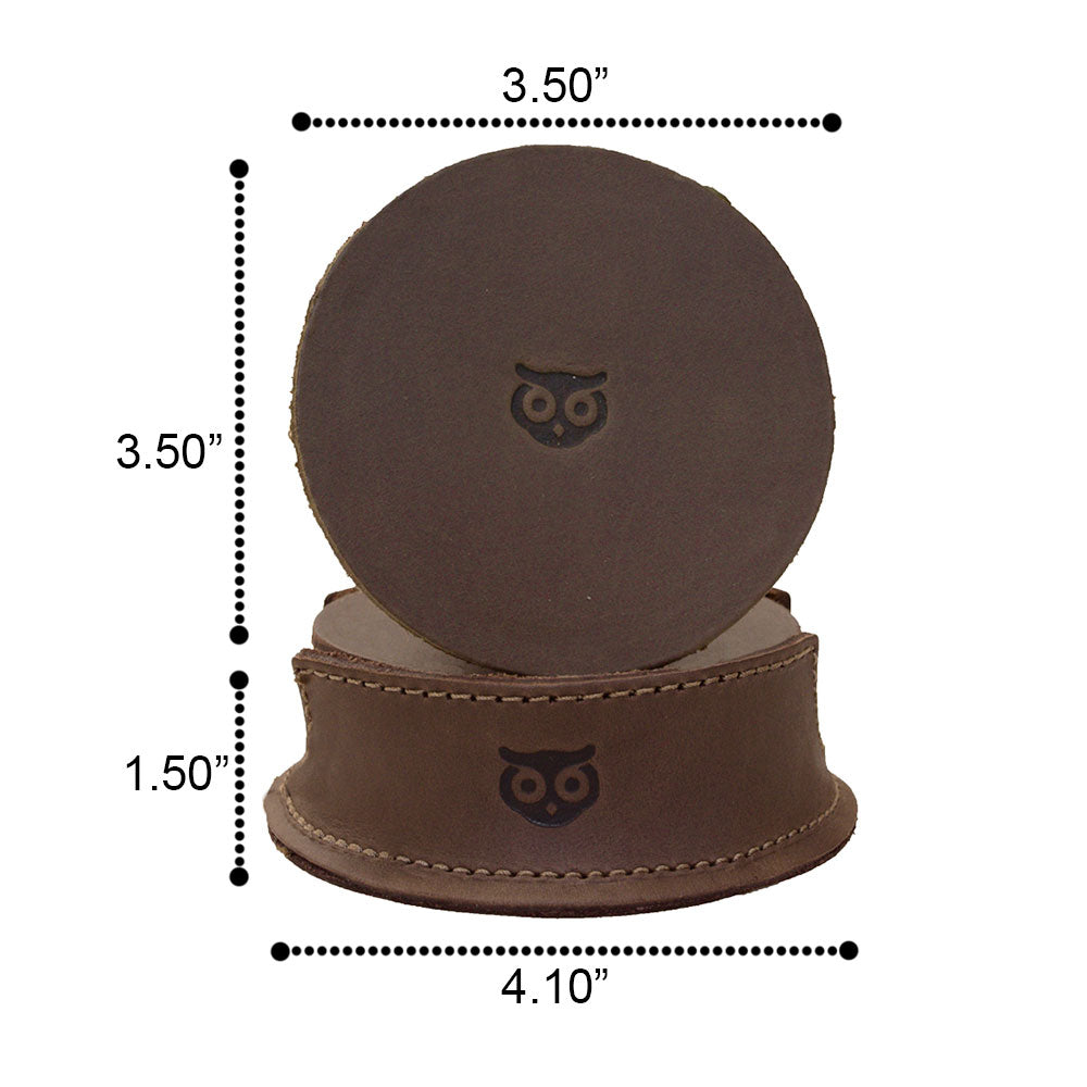 Thick Leather Owl Coasters with Stitching (6-Pack) - Stockyard X 'The Leather Store'