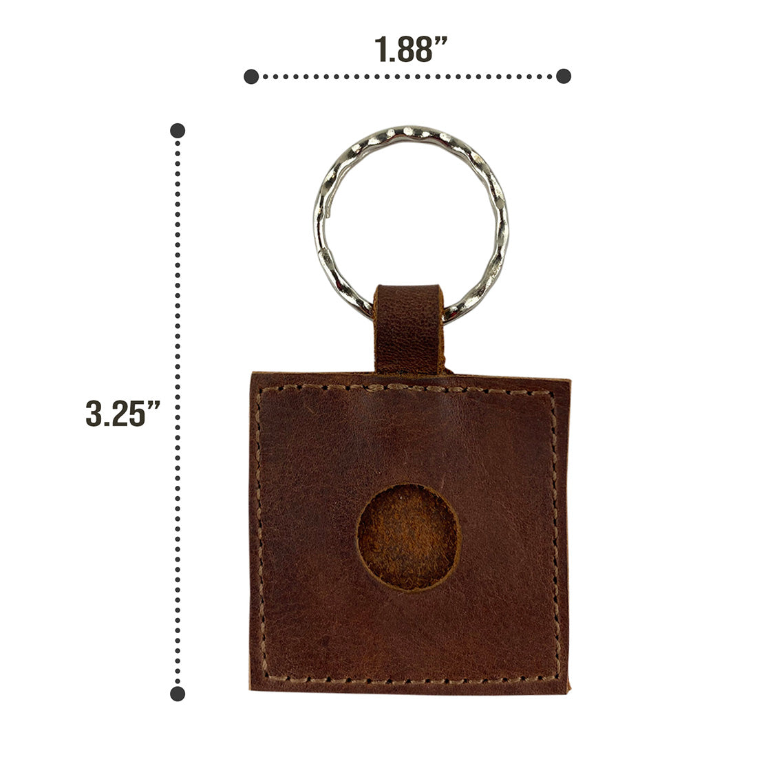 Dimensions of the AirTag Squared Keychain by Hide & Drink, perfect for easy attachment while made from resilient Full Grain Leather. This Squared AirTag Keychain is hand-cut and sewn, ensuring durability and style.