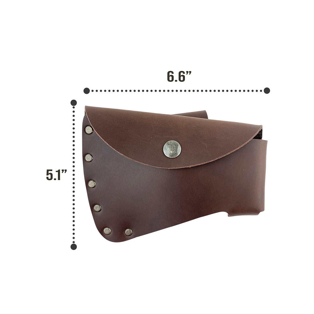 Axe Head Sheath by Valhalla Gear with measurements displayed, assuring customers of its perfect size and premium quality for outdoor use. Axe Head Sheath - Protector Case Cover, Hatchet Blade Safety Sleeve, Camping Accessory, Lumberjack Outdoors Work Essentials, Full Grain Leather, StockyardX, Small Batch Production, Hand Cut, Hand Sewn, Fire Branded, Artisan, Handmade in La Antigua Guatemala & Oaxaca Mexico.