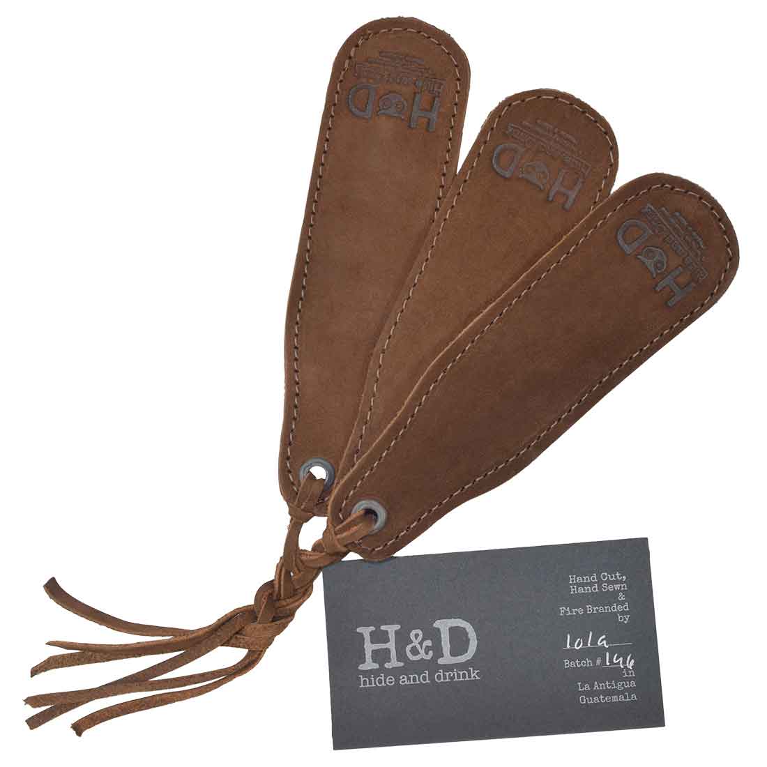 Hide & Drink Bookmark (3-Pack) featuring a classic full grain leather design, perfect for page turners and literature fans. Artisan-made in small batches in La Antigua Guatemala, embodying quality craftsmanship.