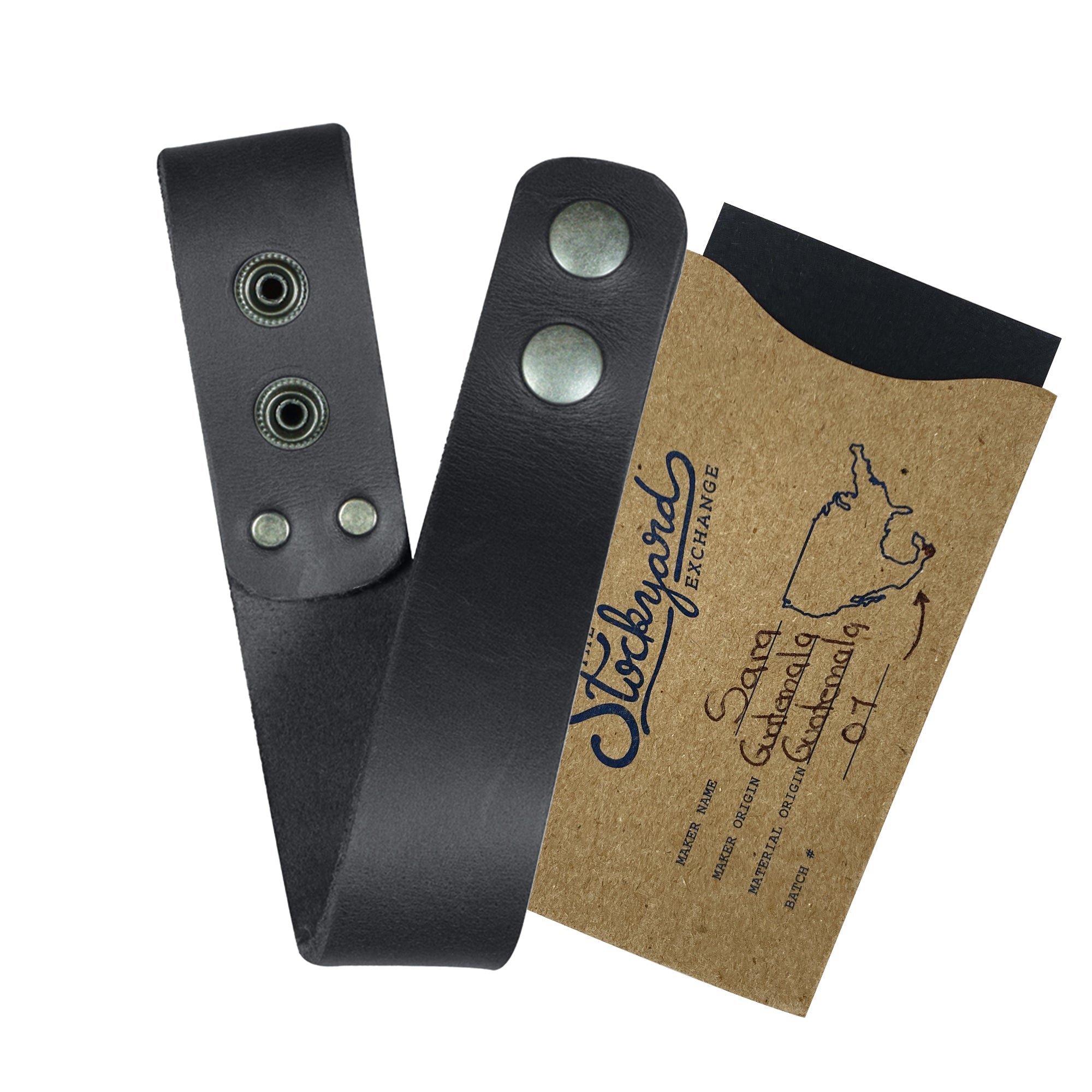 Thick Whip Holder by Hide & Play, crafted in a distinctive style and showcasing its use as a whip holster made from thick full grain leather. This essential belt loop bullwhip holder is designed for pastoral tools, exemplifying the integrity of small batch production with hand cut, hand sewn characteristics, fire branded and artisan-crafted in La Antigua Guatemala & Oaxaca Mexico.