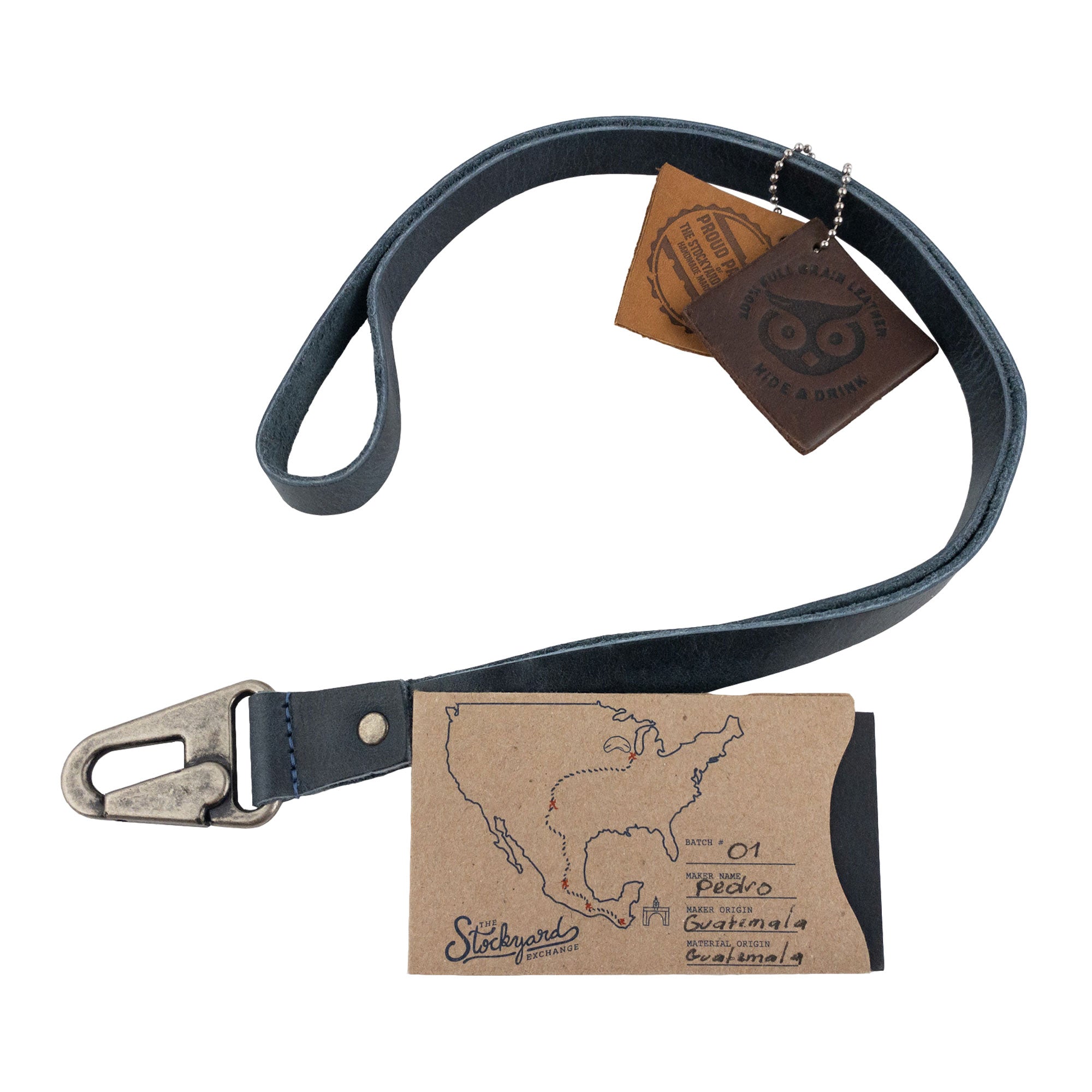 Premium Lanyard Keychain by Hide & Drink, featuring a strong hook and crafted from high-quality leather. Perfect for IDs or keys, this artisan piece is handcrafted in La Antigua Guatemala & Oaxaca Mexico for both men and women.