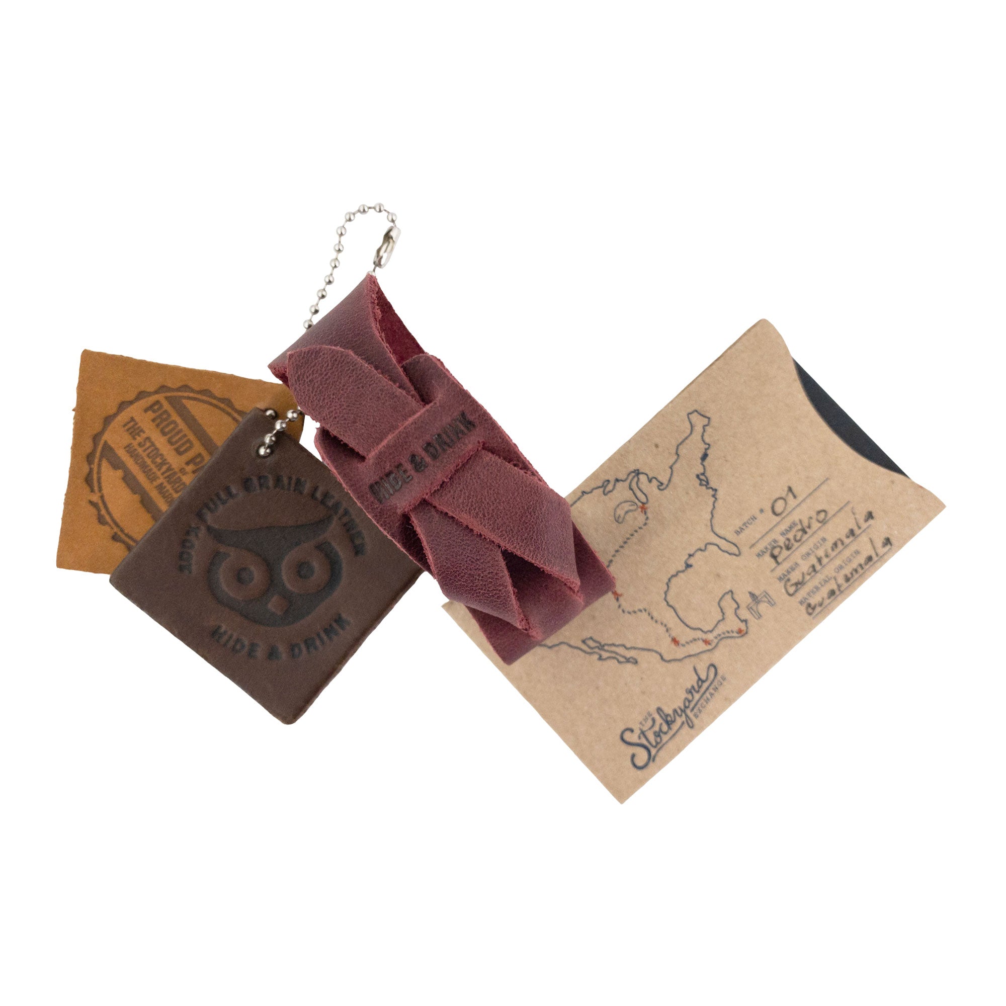Hide & Drink's Minimalist Wristband with artisan tags featuring full grain leather quality. This red rustic bracelet showcases adjustable design details, handmade in La Antigua Guatemala, representing StockyardX's artisan craftsmanship.