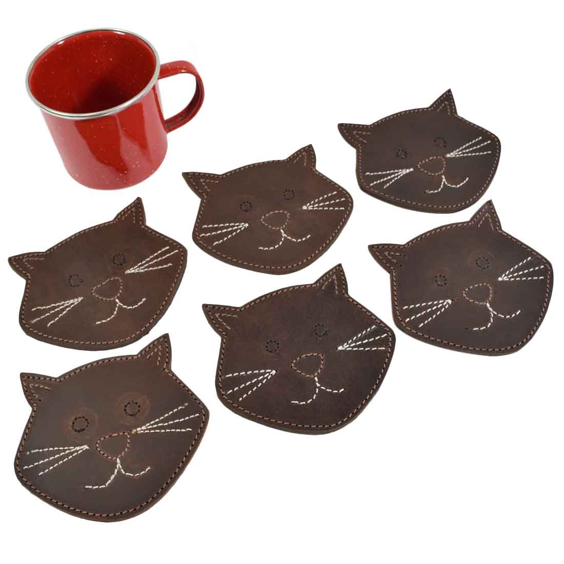 Whiskers Cat Coaster Set (6-Pack) - Stockyard X 'The Leather Store'