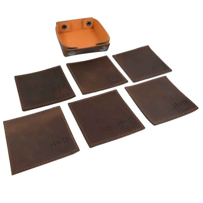 Square Box w/Stitching Coasters Set (6-Pack) - Stockyard X 'The Leather Store'