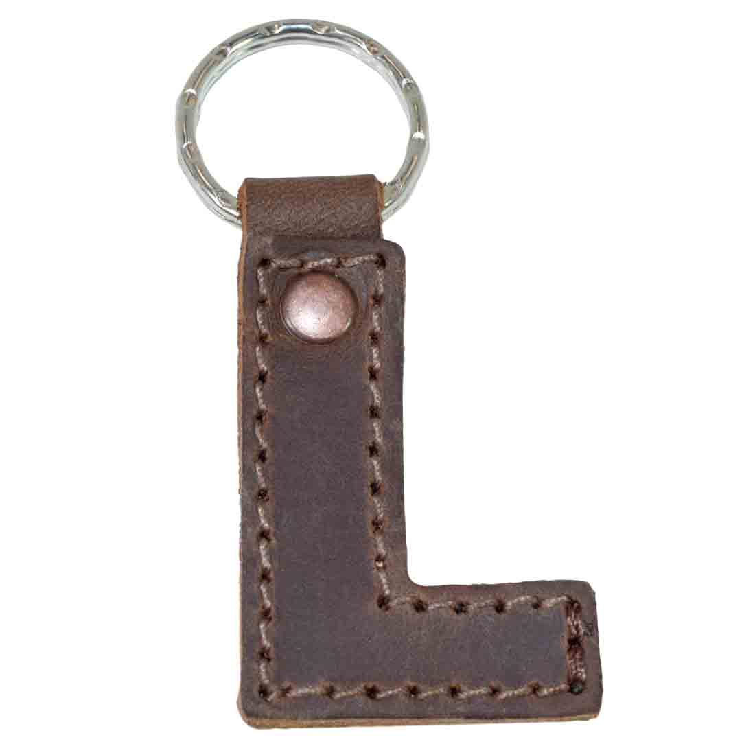 Charming 'S' thick leather Alphabet Letter Keychain from Hide & Drink, ideal for adding a personal touch to your keys. Handcrafted in La Antigua Guatemala with artisan care.