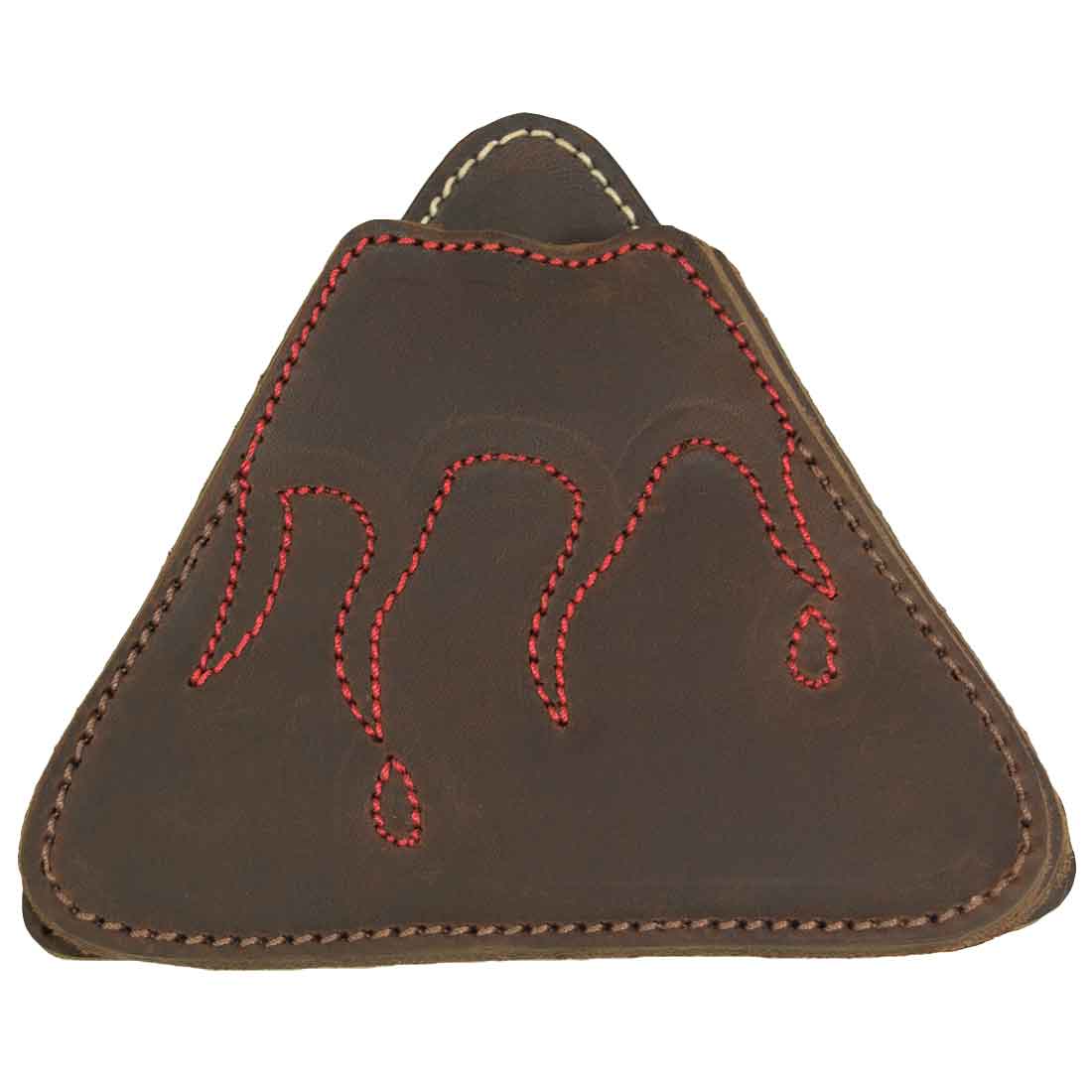 A single Fire & Ice Volcano Mountains Set Coaster from Hide & Drink, part of the Landscape Coasters Set (6-Pack), crafted from Full Grain Leather. This artisan coaster showcases the unique design, featuring fire-branded accents, and embodies the essence of small batch production, hand cut and hand sewn in La Antigua Guatemala & Oaxaca Mexico.